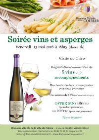 Soirée vins et asperges. Le vendredi 13 mai 2016 à COLMAR. Haut-Rhin.  18H15